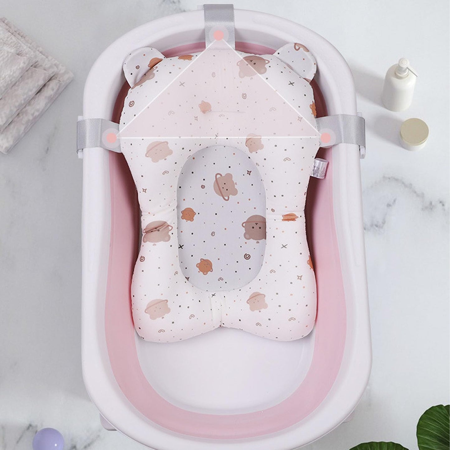 Baby Bath Seat Baby Bath Tub Cushion with Pillow for Bathtub Sink for Infant Newborn Soft Floating Baby Bath Mat Adjustable Infant Bath Supporter Easy to Clean (White)