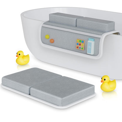 Madertool Baby Bath Kneeler and Elbow Rest Pad Set Washable Bath Tub Kneeler & Elbow Rest - Memory Foam Bath Kneeling Pad with 4 Toy Organizer Pockets Baby Bathtub Mat Non-Slip Baby Essentials