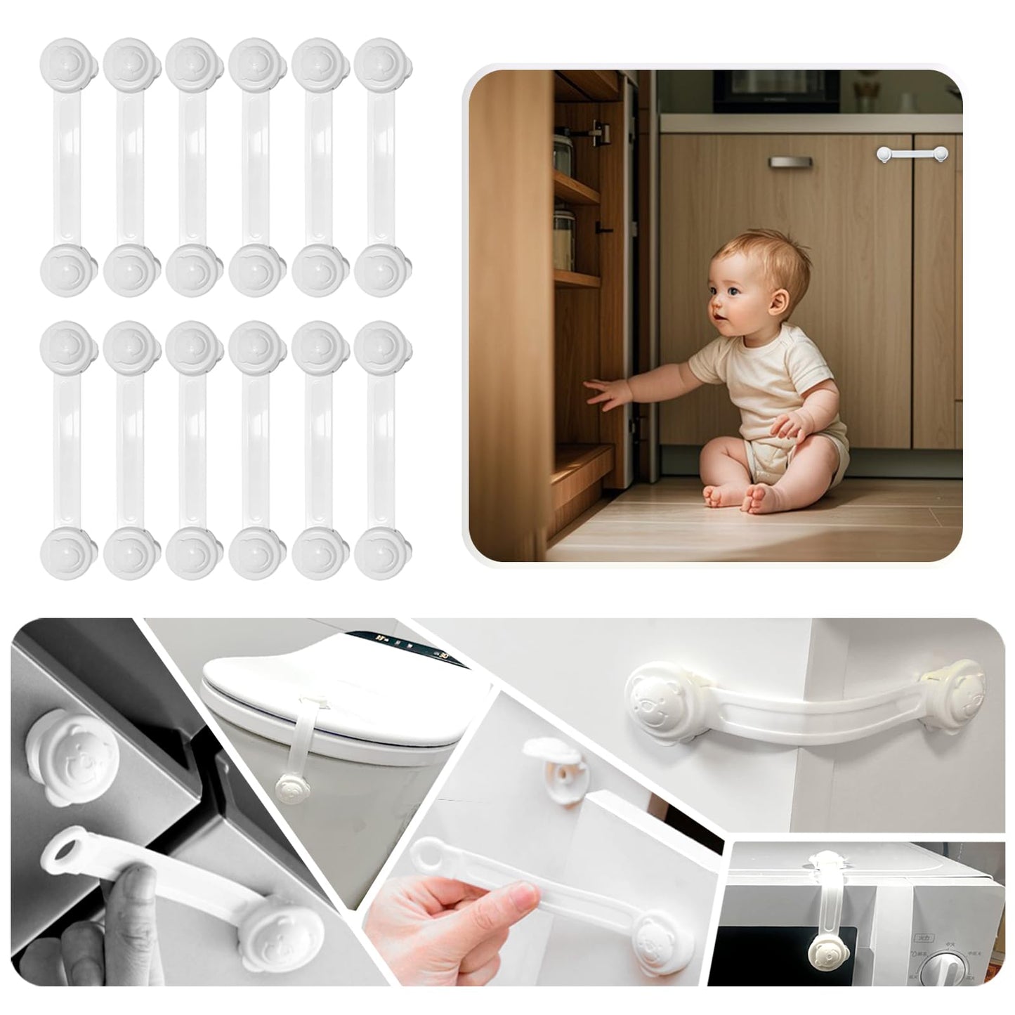 Baby Locks Child Safety Cabinet Proofing Cabinet Drawer Door Latches No Tools Required. (Long 12 packs)