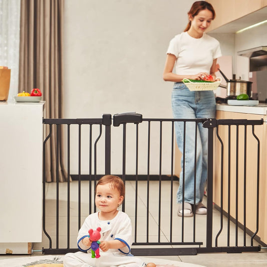DOVELY Baby Gate for Stairs 29-52 Inch Extra Wide Baby Gate Auto Close Pressure Mounted Door Cat Dog Gates Easy Install Safety Baby Gate for Doorways Black