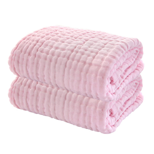 YEBON ProC 2Pcs Baby Muslin Bath Towels Super Soft Cotton Bath Towel 6 Layers Infant Newborn Swaddle Blanket 41.3 X41.3 InchesBaby Registry as Shower (Pink)