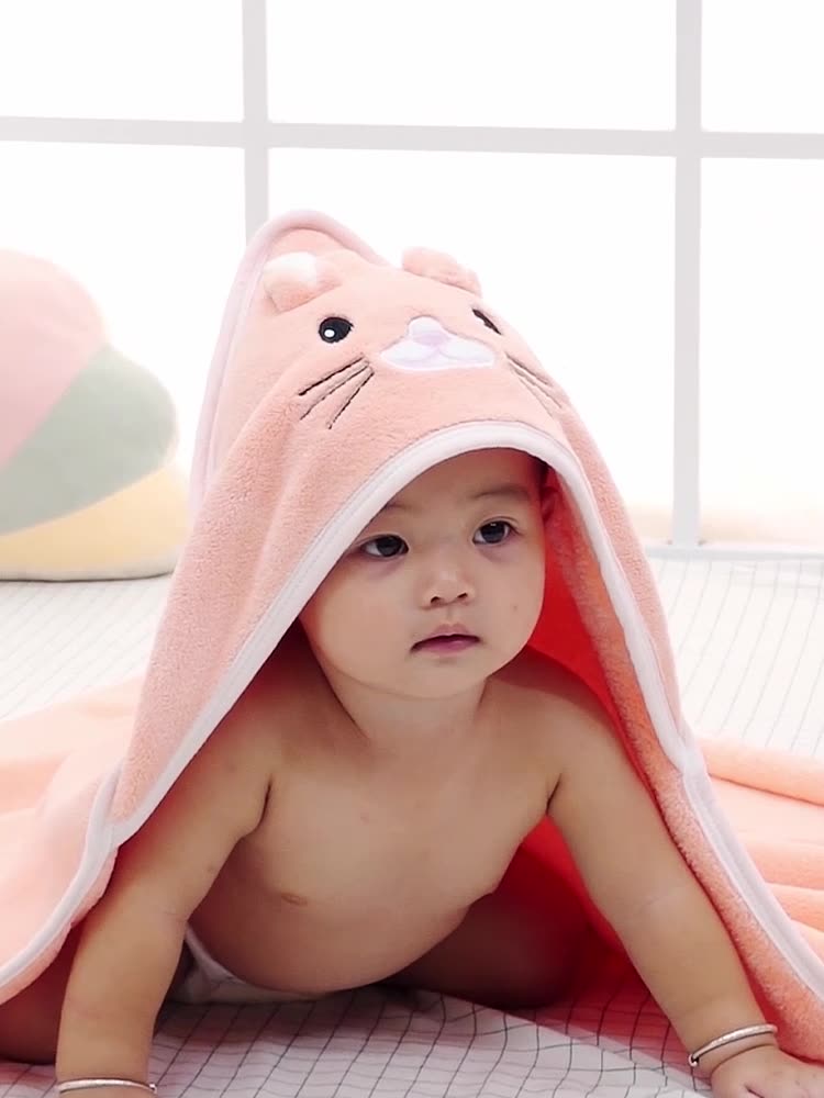 Cotton Hooded Baby Bath Towel with Cartoon Ears