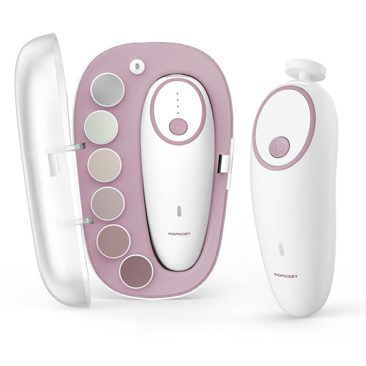 Momcozy Baby Nail File Electric Rechargeable Baby Nail Clipper Gentle Baby Nail Trimmer Electric with Night Light 7 Grinding Head Replacement Pads Pink